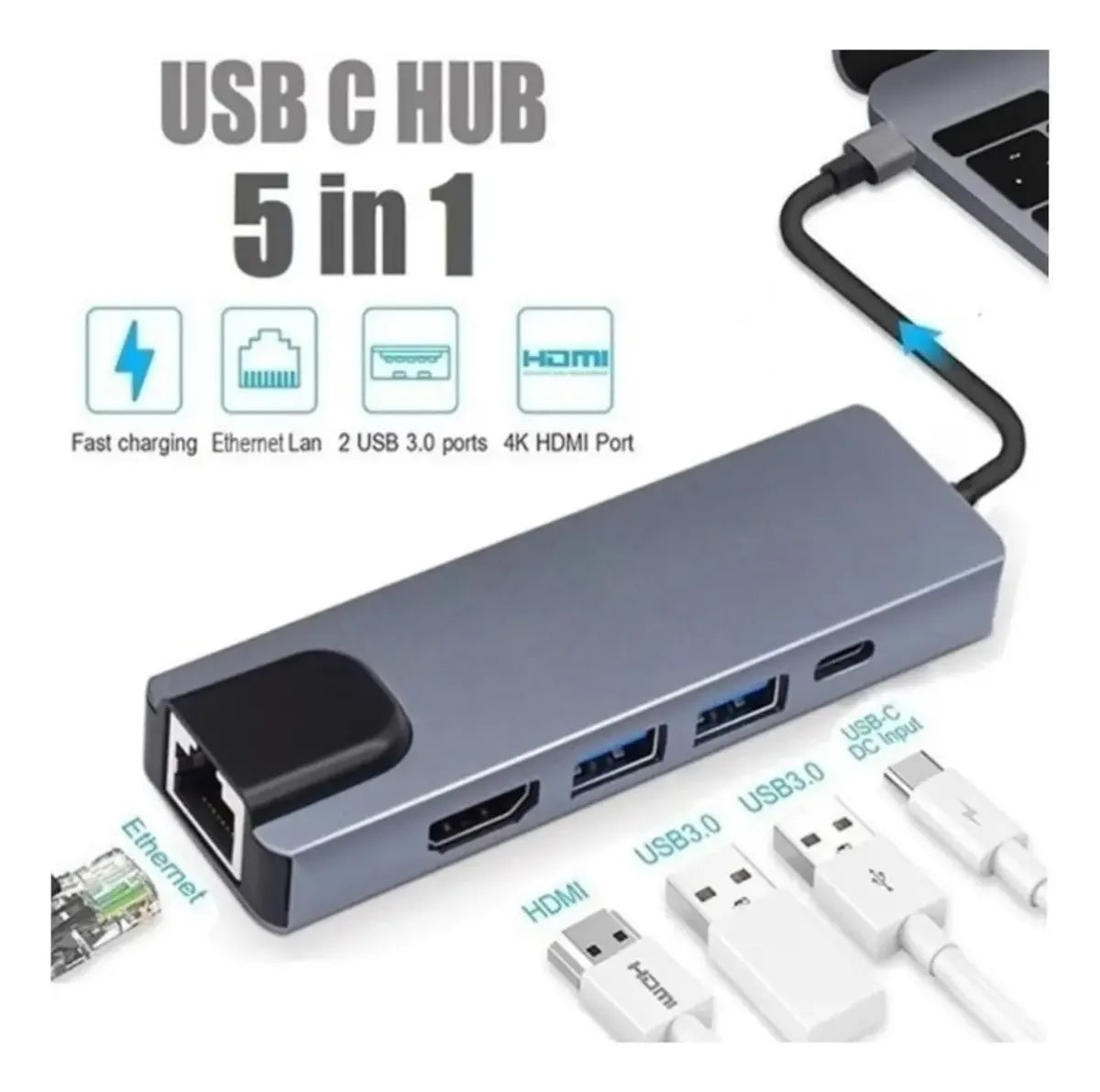Adaptador Convertidor Usb C 5 En 1 Multi