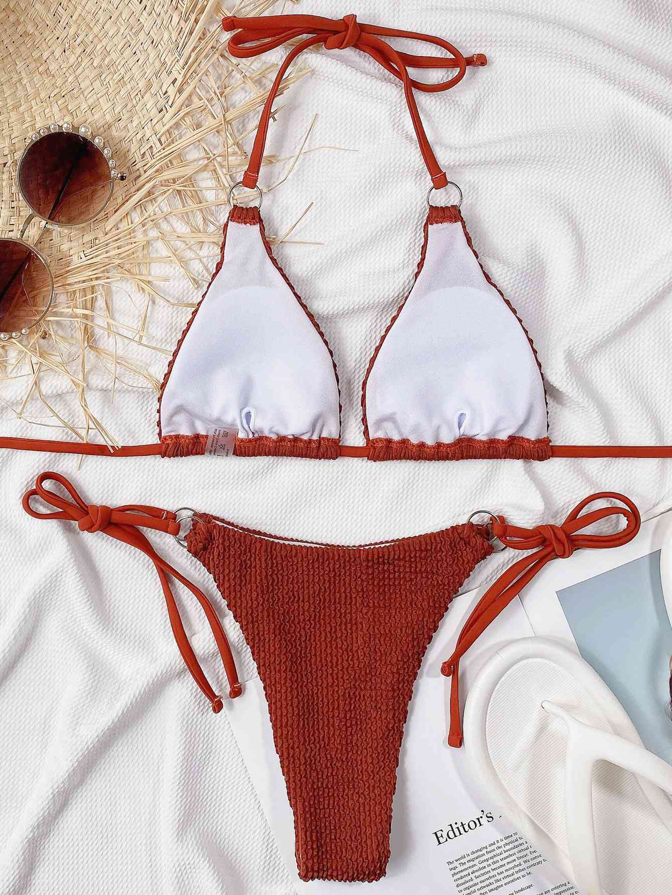 Textured Halter Bikini Set