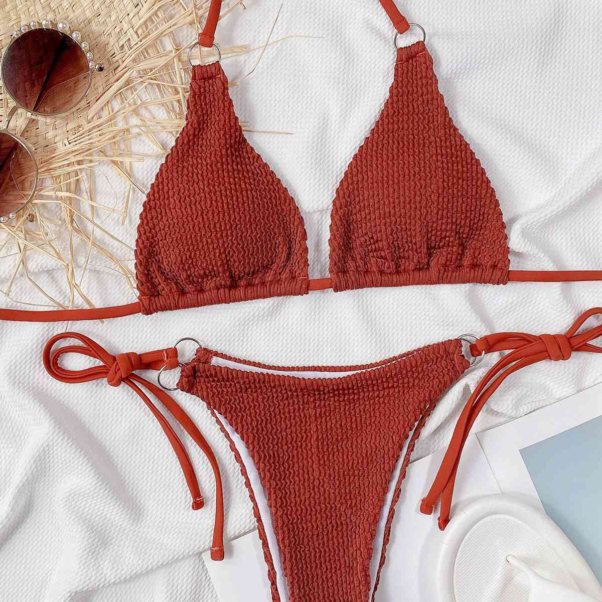 Textured Halter Bikini Set