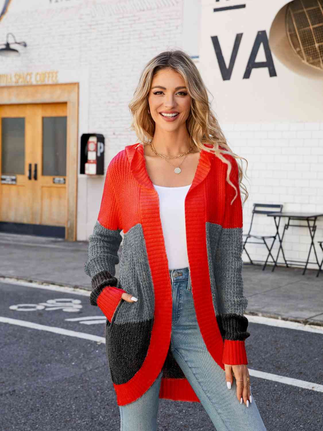 Color Block Hooded Cardigan