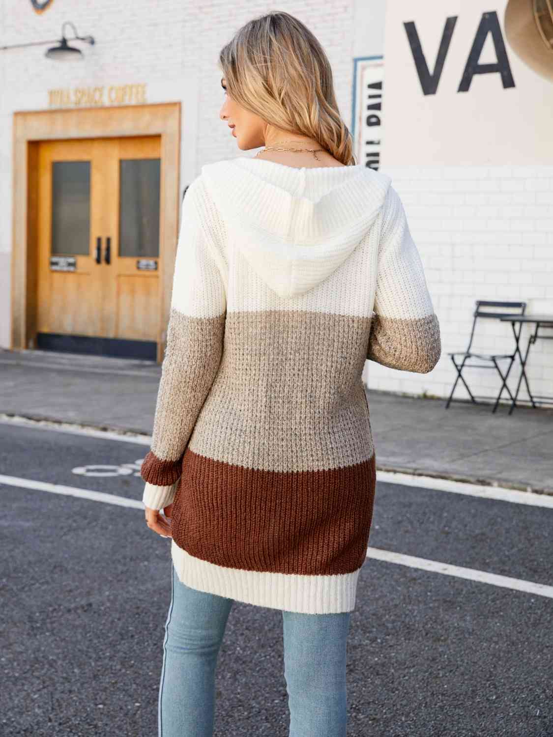 Color Block Hooded Cardigan