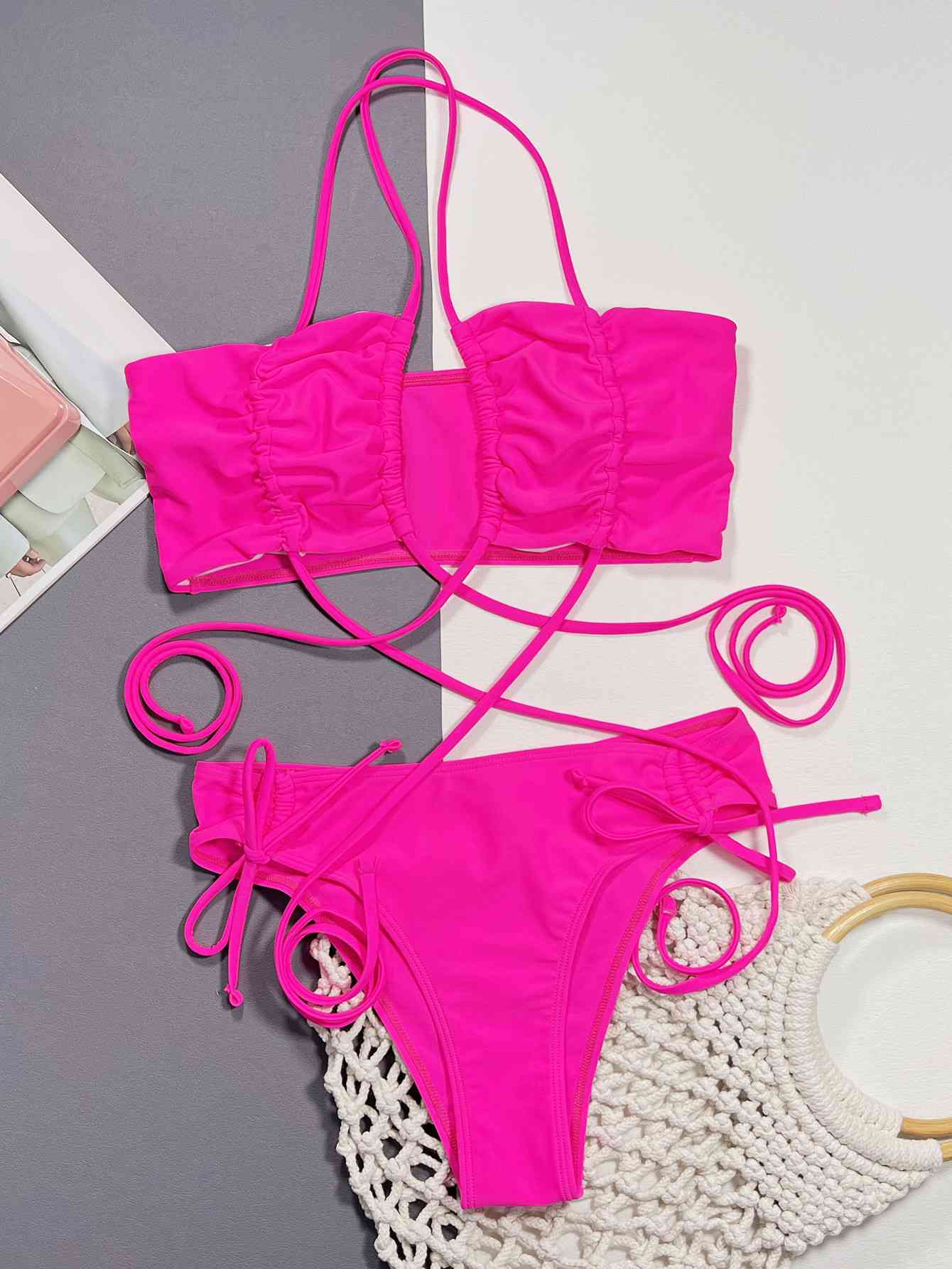 Halter Neck DrawstringBikini Set